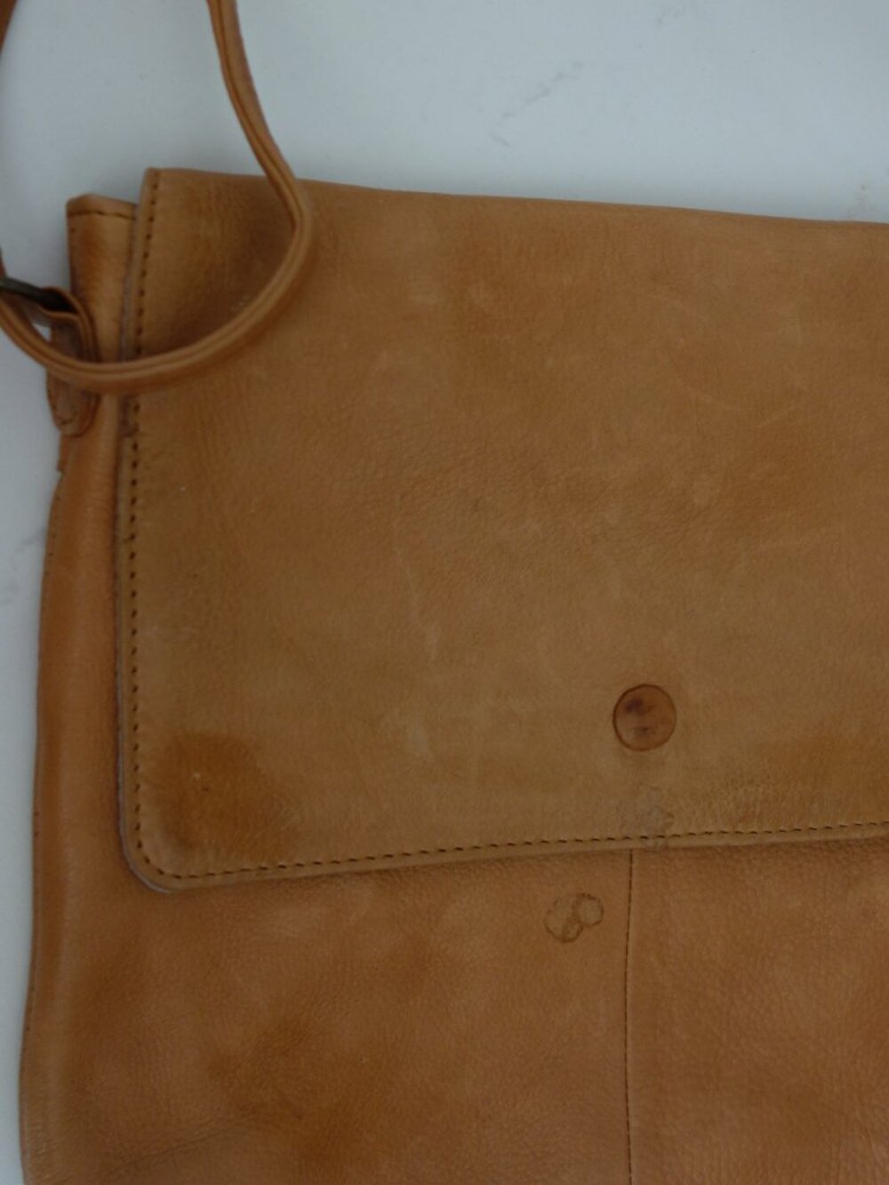 Day & Mood LIght Brown Leather Crossbody Bag 8.5 X 9" Adjustable Strap